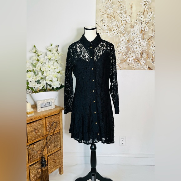 ZARA MINI LACE SHIRT DRESS SIZE L COLOR BLACK (RUNS SMALL) NWT - Picture 11 of 14